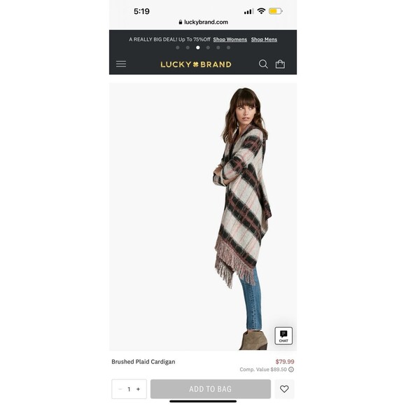 Lucky Brand Size Large Wool Mohair Blend Sweater Woman’s Pink Plaid Cardigan - Picture 2 of 11